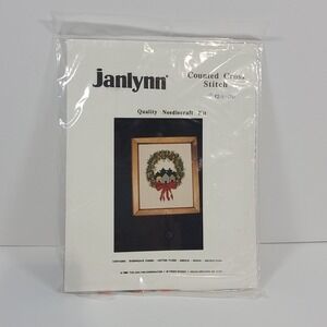 Vintage Janlynn Counted Cross Stitch Kit Holiday Christmas Wreath Village NEW